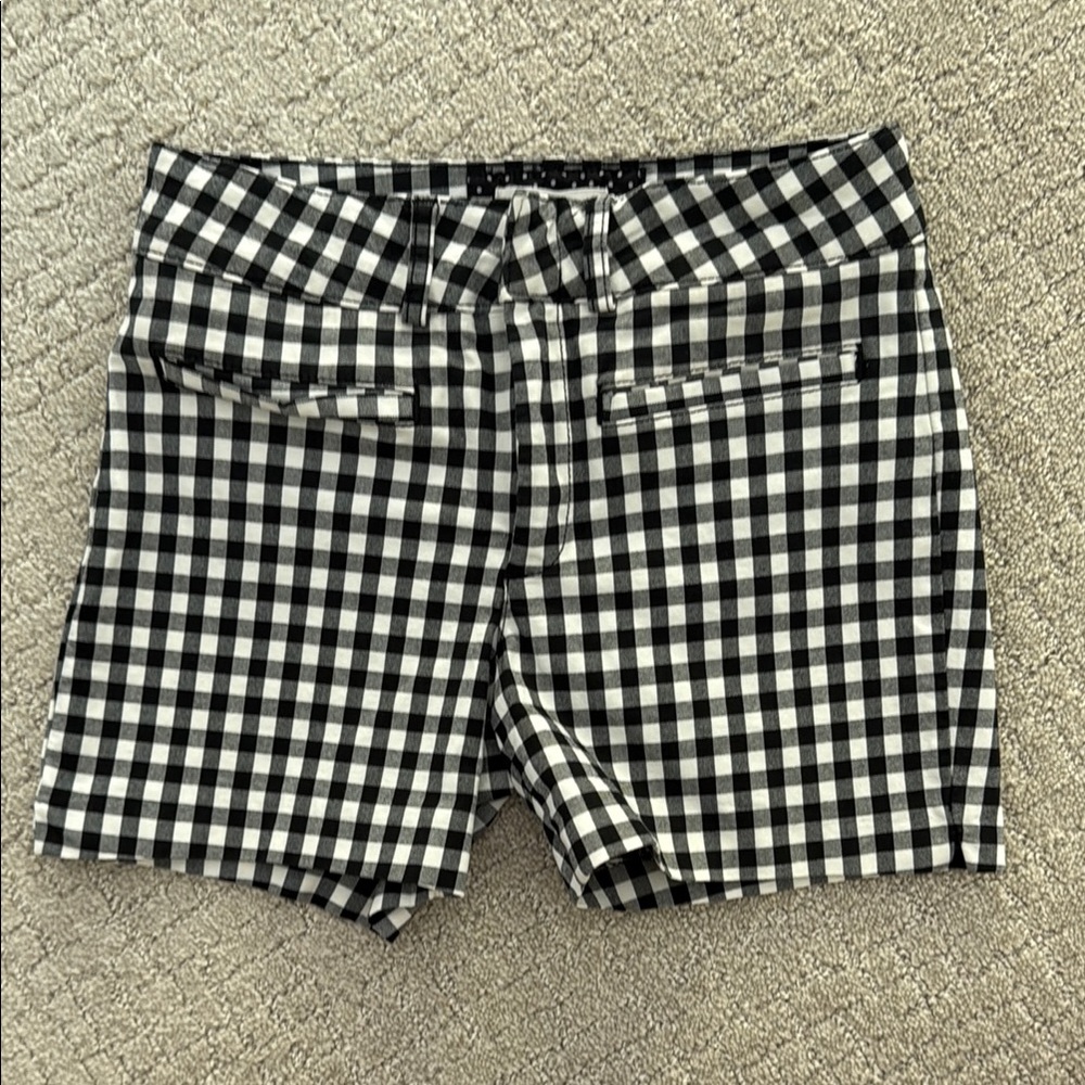 Black and White Bermuda Shorts with Checkered Pattern